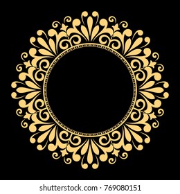 Decorative line art frame for design template. Elegant vector element for design in Eastern style, place for text. Golden outline floral border. Lace illustration for invitations and greeting cards