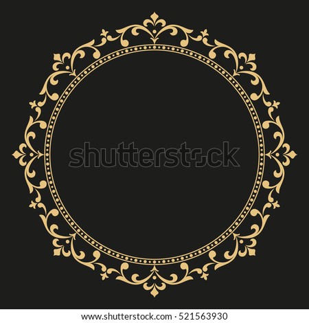 Decorative line art frame for design template. Elegant vector element Eastern style, place for text. Golden outline floral border. Lace illustration for invitations and greeting cards.