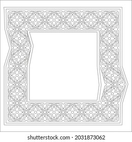 Marcos decorativos de líneas para la plantilla de diseño. Elegante elemento para el diseño en estilo oriental, lugar para el texto. Floral de contorno negro 

borde. Ilustración vectorial de encaje para invitaciones y tarjetas de felicitación