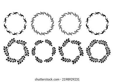 Decorative line art frames for design template. Lace illustration for invitations and greeting cards. Circle leaf frame vector.
