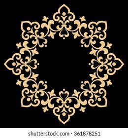 Decorative line art frames for design template. Elegant element for design in Eastern style, place for text. Golden outline floral border. Lace illustration for invitations and greeting cards