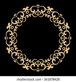 Decorative line art frames for design template. Elegant element for design in Eastern style, place for text. Golden outline floral border. Lace illustration for invitations and greeting cards