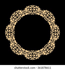 Decorative line art frames for design template. Elegant element for design in Eastern style, place for text. Golden outline floral border. Lace illustration for invitations and greeting cards
