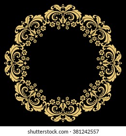 Decorative line art frames for design template. Elegant vector element for design in Eastern style, place for text. Golden outline floral border. Lace illustration for invitations and greeting cards