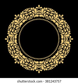 Decorative line art frames for design template. Elegant vector element for design in Eastern style, place for text. Golden outline floral border. Lace illustration for invitations and greeting cards