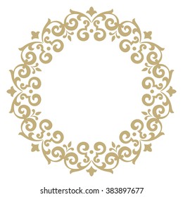Decorative line art frames for design template. Elegant vector element for design in Eastern style, place for text. Golden outline floral border. Lace illustration for invitations and greeting cards