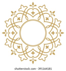 Decorative line art frames for design template. Elegant vector element for design in Eastern style, place for text. Golden outline floral border. Lace illustration for invitations and greeting cards