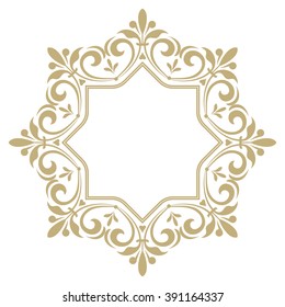 Marcos decorativos del arte de la línea para la Plantilla del diseño. Elemento de Vector elegante para el diseño en estilo oriental, lugar para el texto. Borde floral de contorno dorado. Ilustración de encaje para invitaciones y tarjetas de felicitación