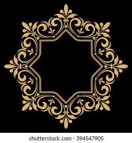 Decorative line art frames for design template. Elegant vector element for design in Eastern style, place for text. Golden outline floral border. Lace illustration for invitations and greeting cards