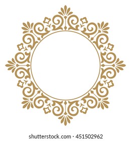 Decorative line art frames for design template. Elegant vector element for design in Eastern style, place for text. Golden outline floral border. Lace illustration for invitations and greeting cards