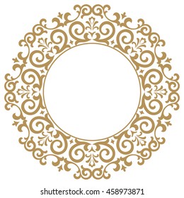 Decorative line art frames for design template. Elegant vector element for design in Eastern style, place for text. Golden outline floral border. Lace illustration for invitations and greeting cards