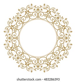 Decorative line art frames for design template. Elegant vector element for design in Eastern style, place for text. Golden outline floral border. Lace illustration for invitations and greeting cards