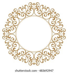 Decorative line art frames for design template. Elegant vector element for design in Eastern style, place for text. Golden outline floral border. Lace illustration for invitations and greeting cards