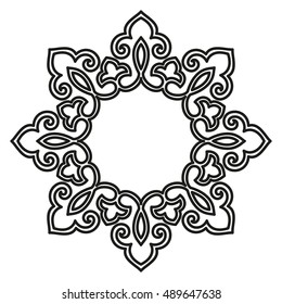 Decorative line art frames for design template. Elegant element for design in Eastern style, place for text. Black outline floral border. Lace vector illustration for invitations and greeting cards