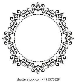 Decorative line art frames for design template. Elegant element in Eastern style, place for text. Black outline floral border. Lace vector illustration for invitations and greeting cards