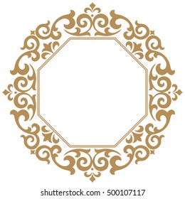 Decorative line art frames for design template. Elegant vector element in Eastern style, place for text. Golden outline floral border. Lace illustration for invitations and greeting cards