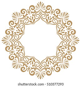 Decorative line art frames for design template. Elegant vector element for design in Eastern style, place for text. Golden outline floral border. Lace illustration for invitations and greeting cards