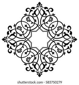 Decorative line art frames for design template. Elegant element for design in Eastern style, place for text. Black outline floral border. Lace vector illustration for invitations and greeting cards