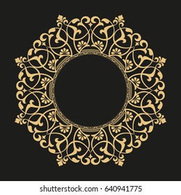 Decorative line art frames for design template. Elegant vector  element for design in Eastern style, place for text. Golden outline floral border. Lace illustration for invitations and greeting cards