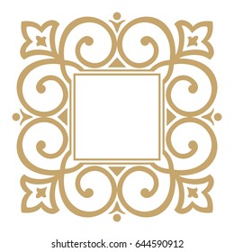 Decorative line art frames for design template. Elegant vector element for design in Eastern style, place for text. Golden outline floral border. Lace illustration for invitations and greeting cards.