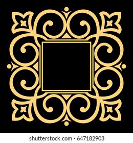 Decorative line art frames for design template. Elegant vector element for design in Eastern style, place for text. Golden outline floral border. Lace illustration for invitations and greeting cards.