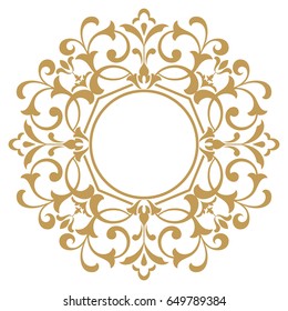 Decorative line art frames for design template. Elegant vector element for design in Eastern style, place for text. Golden outline floral border. Lace illustration for invitations and greeting cards