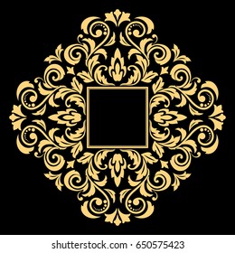 Decorative line art frames for design template. Elegant vector element for design in Eastern style, place for text. Golden outline floral border. Lace illustration for invitations and greeting cards