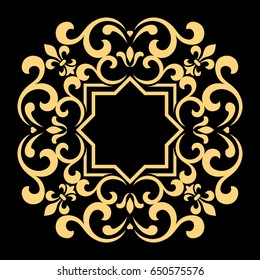 Decorative line art frames for design template. Elegant vector element for design in Eastern style, place for text. Golden outline floral border. Lace illustration for invitations and greeting cards