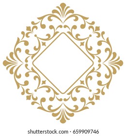 Decorative line art frames for design template. Elegant vector element for design in Eastern style, place for text. Golden outline floral border. Lace illustration for invitations and greeting cards.