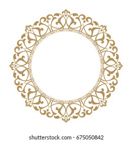 Decorative line art frames for design template. Elegant vector element for design in Eastern style, place for text. Golden outline floral border. Lace illustration for invitations and greeting cards