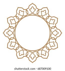 Decorative line art frames for design template. Elegant vector element in Eastern style, place for text. Golden outline floral border. Lace illustration for invitations and greeting cards