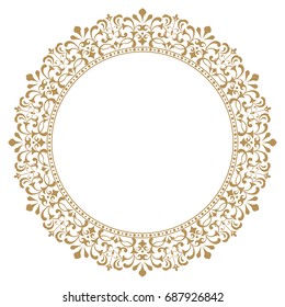 Decorative line art frames for design template. Elegant vector element in Eastern style, place for text. Golden outline floral border. Lace illustration for invitations and greeting cards