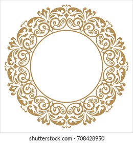 Decorative line art frames for design template. Elegant vector element for design in Eastern style, place for text. Golden outline floral border. Lace illustration for invitations and greeting cards.