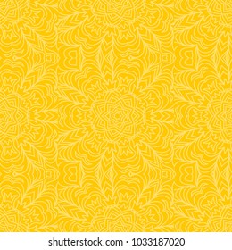 Decorative line art seamless pattern for design. Lace vector illustration for invitations and greeting cards. Yellow color