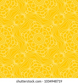 Decorative line art seamless pattern for design. Lace vector illustration for invitations and greeting cards. Yellow color