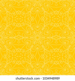 Decorative line art seamless pattern for design. Lace vector illustration for invitations and greeting cards. Yellow color