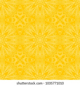 Decorative line art seamless pattern for design. Lace vector illustration for invitations and greeting cards. Yellow color