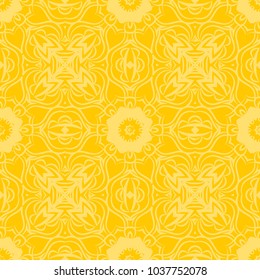 Decorative line art seamless pattern for design. Lace vector illustration for invitations and greeting cards. Yellow color