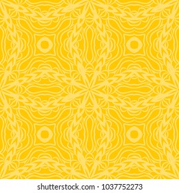 Decorative line art seamless pattern for design. Lace vector illustration for invitations and greeting cards. Yellow color