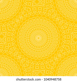 Decorative line art seamless pattern for design. Lace vector illustration for invitations and greeting cards. Yellow color