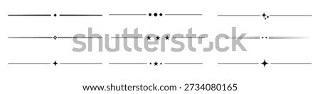 Decorative line dividers featuring dots, stars, and diamond shapes for text icon set. ornamental borders, vintage separators, floral accents, whimsical designs symbol. vector illustration.