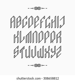 Decorative line font. Outline empty monochromatic latin alphabet. 