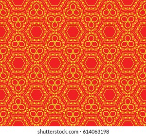 decorative line geometric ornament. floral style. seamless vector illustration. texture for design, wallpaper, invitation card, banner, fabric. red, yellow color