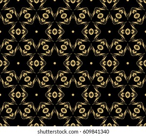 decorative line geometric ornament. gold on black background. seamless vector illustration. texture for design, wallpaper, invitation card, banner, fabric .