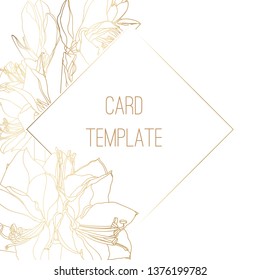 Decorative line golden clivia amaryllis wedding card templare. Can be used for cards, invitations, banners, posters, print design. 