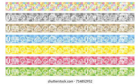 Decorative line of house and tree - rough line drawing - 
