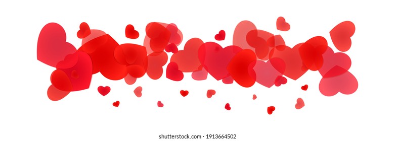 Decorative line of piled hearts of various sizes