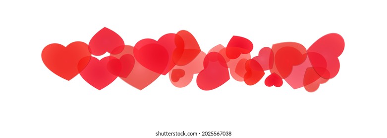 Decorative line of piled hearts of various sizes