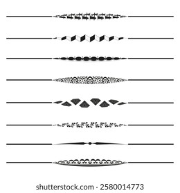 Decorative line set. Ornate border strip. Elegant black shapes. Vector horizontal motif.