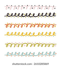 Decorative Line Wavy Border Set. Wave Undulate Squiggle Border Wiggle Frame Collection. Doodle Vector Illustration